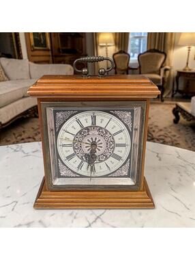 Vintage German Mantel Clock Wooden Desk Clock Mechanical Alarm Clock  Tested
